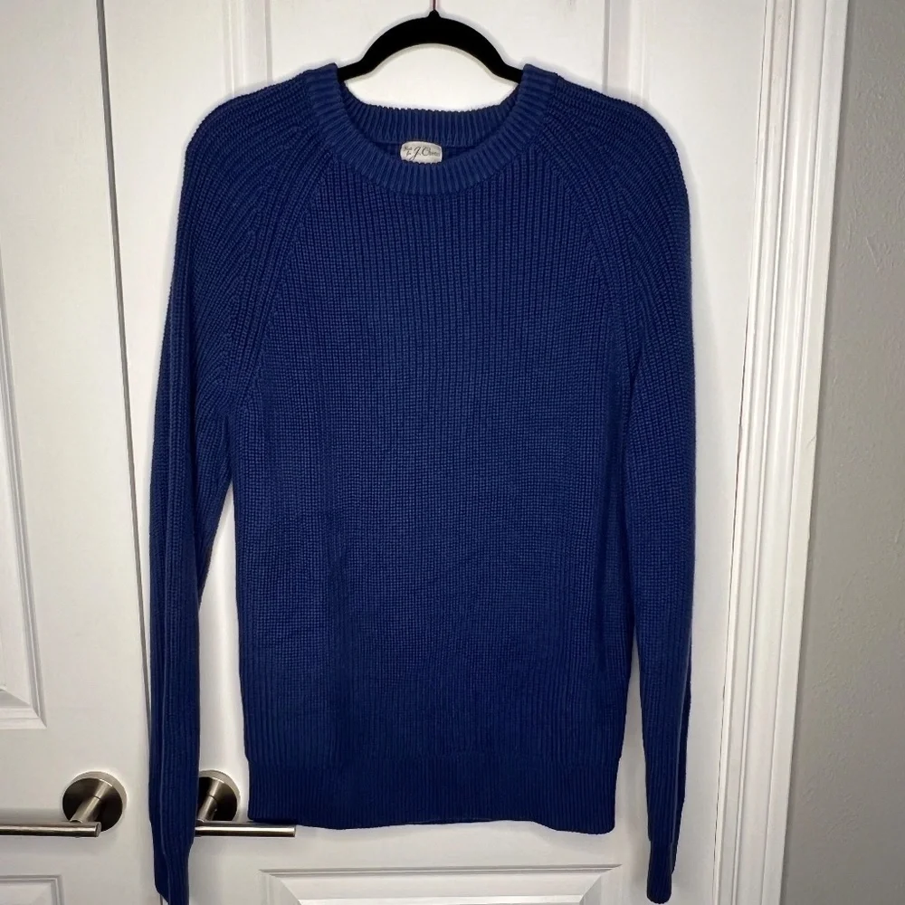 J. Crew Heritage cotton shaker-stitch sweater Size L Blue chunky knit